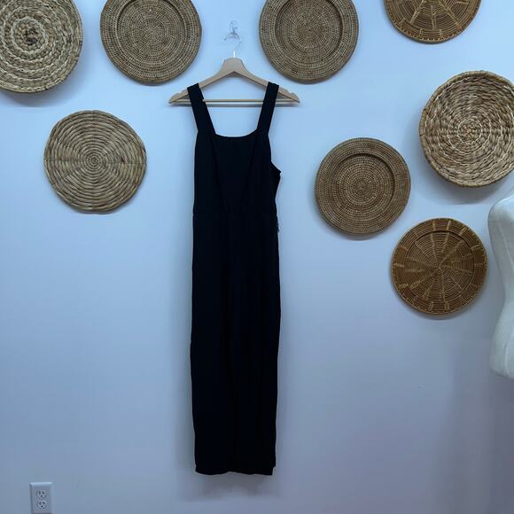 H&M Black Square Neck Belted Sleeveless Wide Leg Linen Blend Jumpsuit Small - Picture 1 of 10